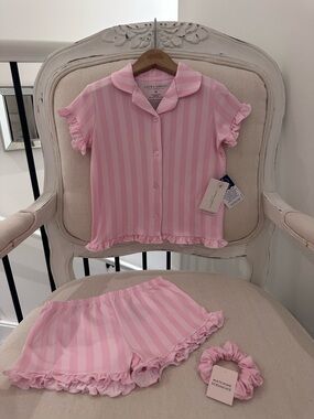 🍭 3T Laura Ashley Pink Candy Stripe Toddler Girls Pyjama Set with Scrunchie NWT